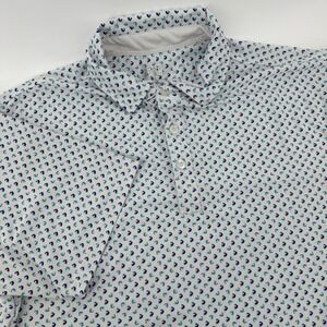 Barbell Apparel Mens XL White Teal Bicep Flex‎ Print Performance Polo Shirt